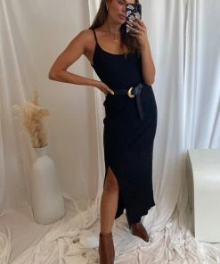 HEY BABE Gemma Black Midi Dress