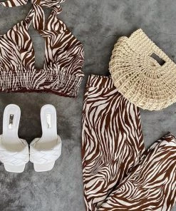 LE LIS CLOTHING Nia Brown Zebra Halter Top