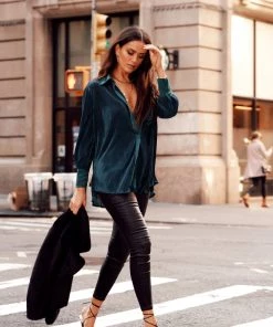 ACOA Camden Emerald Button Down Top CLOTHING