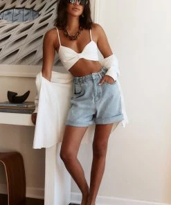 CLOUD TEN CLOTHING Little Secrets White Linen Crop Top