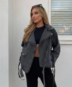 CLOUD TEN Jet Setter Black Denim Jacket CLOTHING