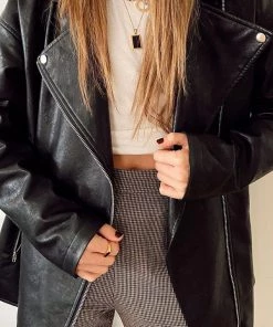 ACOA New Arrivals Arlo Black Vegan Leather Moto Jacket