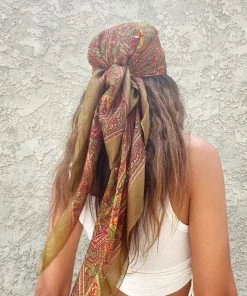 KARMA HIGHWAY Penelope Khaki Elephant Silk Scarf