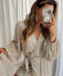 Audrey 3 + 1 Now Or Never Silver Sequin Wrap Dress