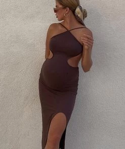 WINK CLOTHING Joelle Mocha Open Back Maxi Dress