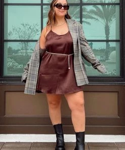 AFTER STITCH Yvonne Brown Satin Mini Dress CLOTHING 10 AFTER STITCH Yvonne Brown Satin Mini Dress CLOTHING