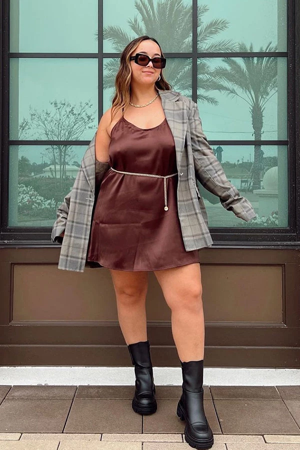 AFTER STITCH Yvonne Brown Satin Mini Dress CLOTHING 5 AFTER STITCH Yvonne Brown Satin Mini Dress CLOTHING