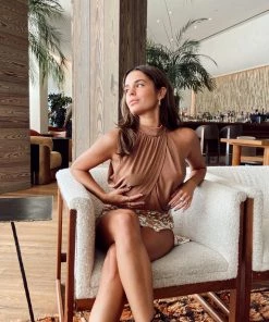 AFTER STITCH Barbados Pecan Drape Halter Top