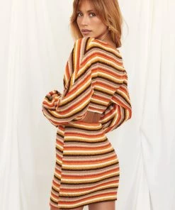 ACOA Free Bird Multi Crochet Long Sleeve Mini Dress