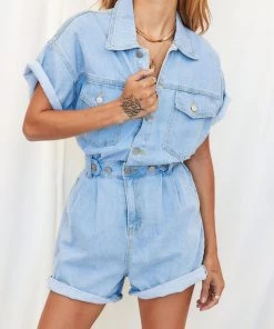 MABLE Hendrix Short Denim Romper CLOTHING