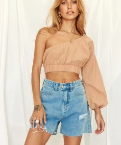 BEIGE BOTANY CLOTHING Milo Tan One Shoulder Top 29 BEIGE BOTANY CLOTHING Milo Tan One Shoulder Top
