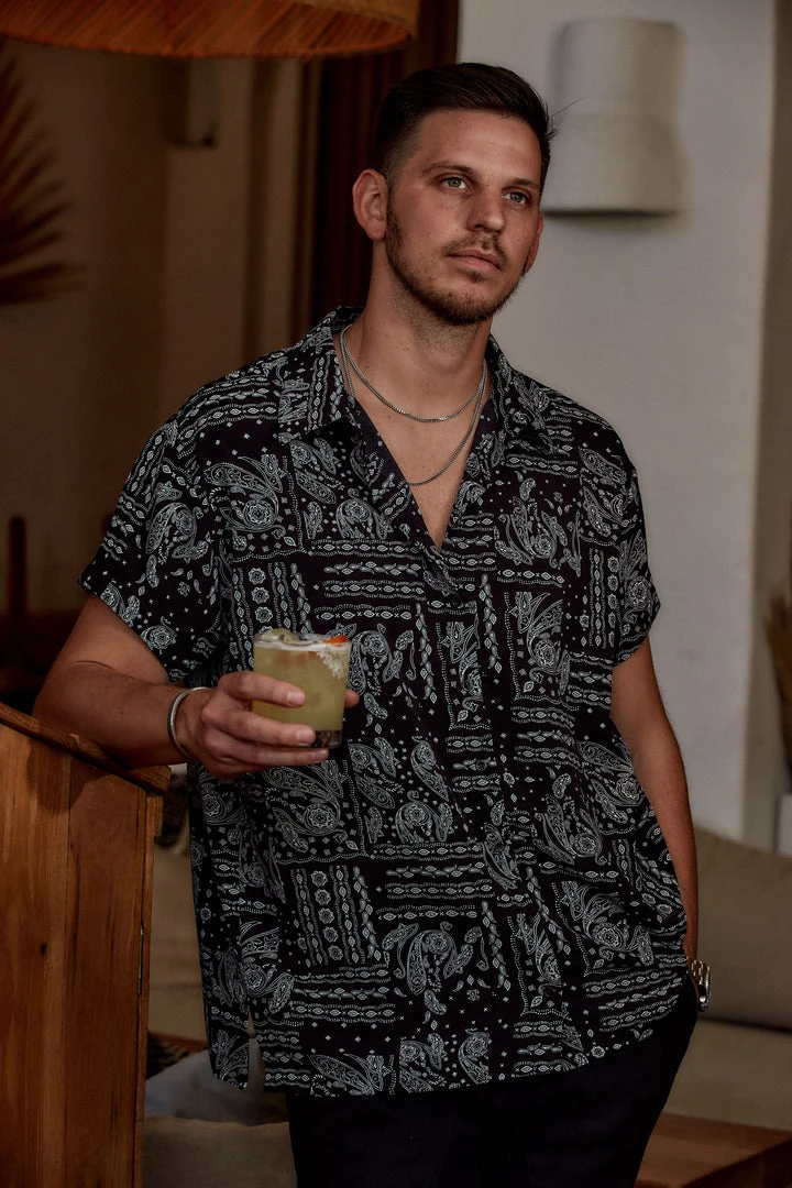 Emory Park Vaughn Black Bandana Camp Shirt CLOTHING 15 Emory Park Vaughn Black Bandana Camp Shirt CLOTHING