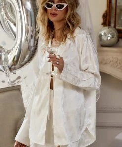 ACOA CLOTHING Willow White Jacquard Tie Top