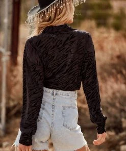 ACOA Zayne Black Velvet Zebra Wrap Top CLOTHING