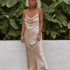 BEIGE BOTANY Isabella Nude Satin Maxi Dress