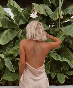 BEIGE BOTANY Isabella Nude Satin Maxi Dress