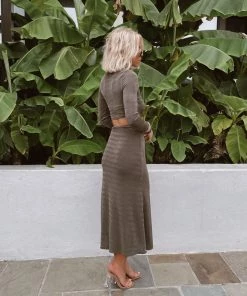 ACOA Afternoon Delight Olive Cutout Midi Dress CLOTHING