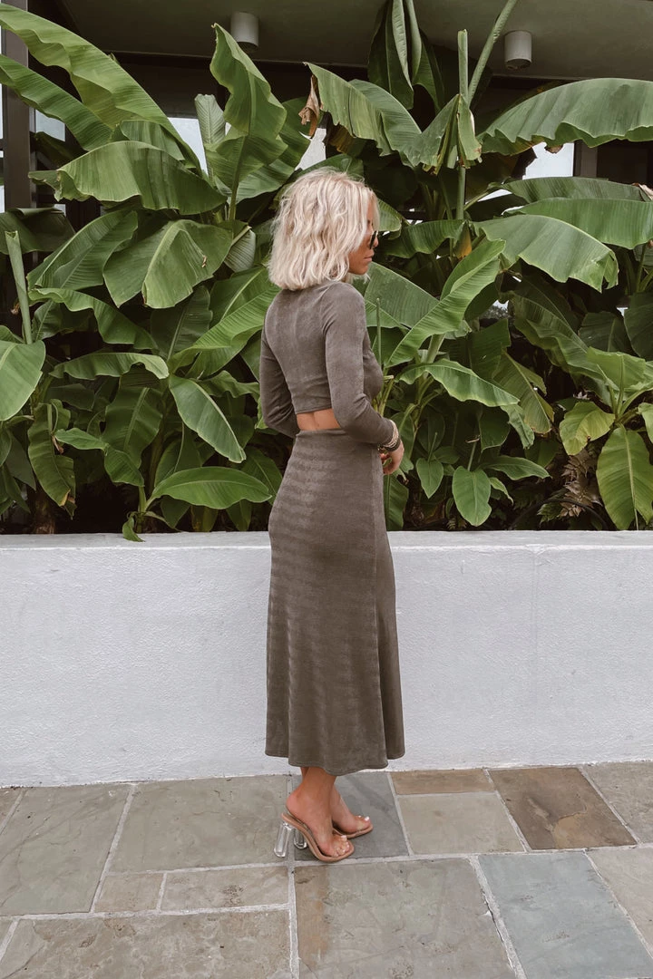 ACOA Afternoon Delight Olive Cutout Midi Dress CLOTHING 4 ACOA Afternoon Delight Olive Cutout Midi Dress CLOTHING