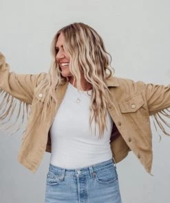 LE LIS Desert Palm Tan Fringe Denim Jacket CLOTHING
