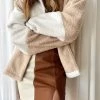 LE LIS CLOTHING Dulce Tan Colorblock Leather Skirt