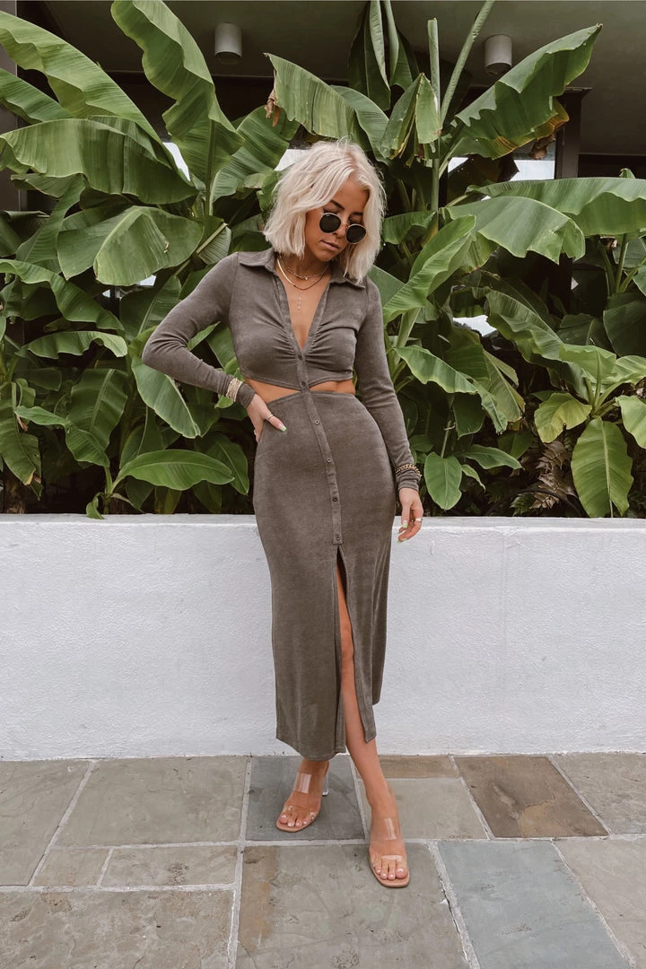 ACOA Afternoon Delight Olive Cutout Midi Dress CLOTHING 3 ACOA Afternoon Delight Olive Cutout Midi Dress CLOTHING