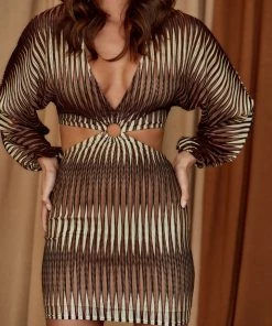 ACOA CLOTHING Free Bird Brown Long Sleeve Mini Dress