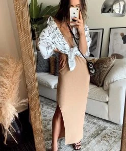 HEY BABE Gemma Tan Midi Dress CLOTHING