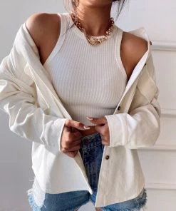 ACOA CLOTHING Charleston Off White Corduroy Shacket