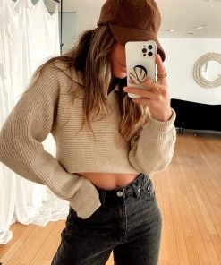 THE FREE YOGA Move On Beige Cropped Sweater CLOTHING