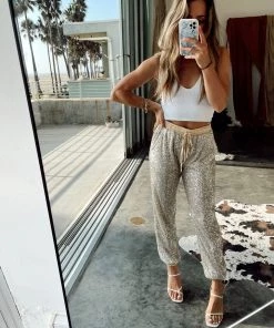 WINK CLOTHING Dusk Till Dawn Sequin Cream Joggers
