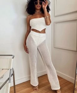 CLOUD TEN CLOTHING Oceana Ivory Crochet Pants