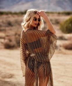 Crystal Breeze Portia Gold And Black Shimmer Kimono CLOTHING