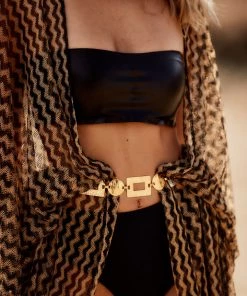 Crystal Breeze Portia Gold And Black Shimmer Kimono CLOTHING