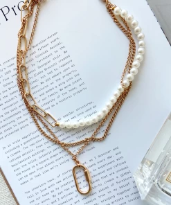 FAME Syrah Pearl And Gold Layered Necklace